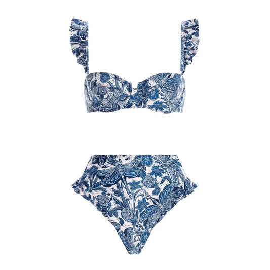 Bikini Set & Cover Up - Blue Floral Print